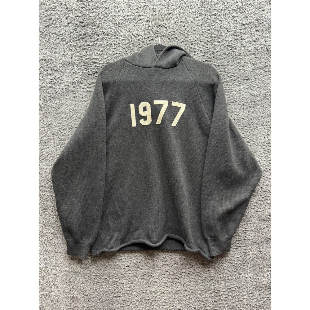 Fear of God Essentials 1977 Graphic Knitted Pullover Hoodie Dark Gray Men Size S